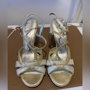 Nina Silver Leather Strappy Heels – Women’s 5.5